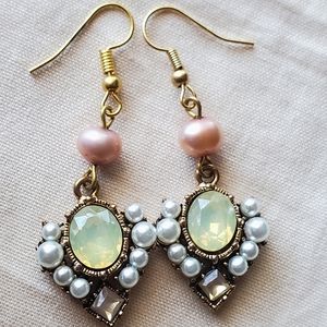 Freshwater Pearl and faux moonstone rhinestone earrings